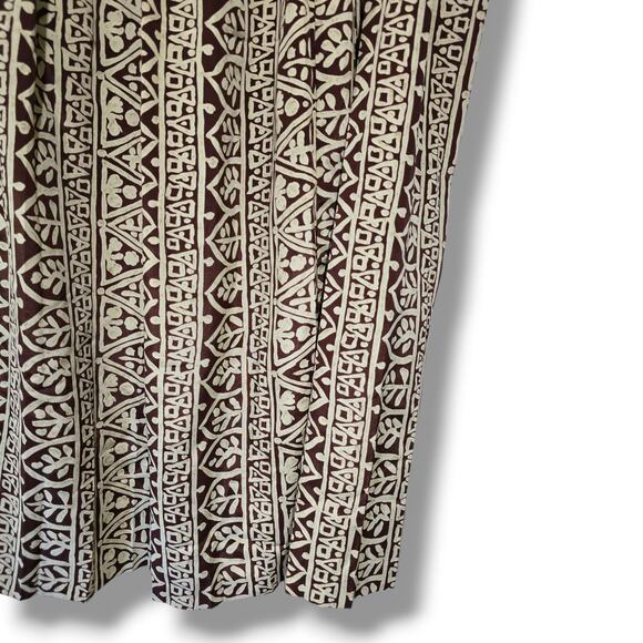 Leslie Fay Vintage Brown Cream Print Midi Skirt Size 14 Elastic Waist - Picture 2 of 9